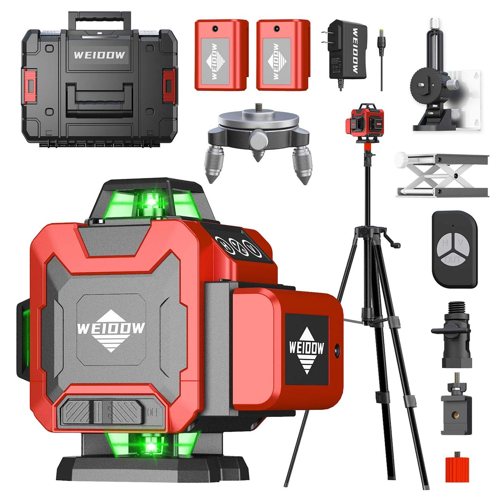 Laser Level with Tripod, Self Leveling Laser Level 4x360°, Green Line Laser 4D Laser Leveler Tool with 2Pcs Lithium Batteries for Picture Hanging, Tile, Home Renovation