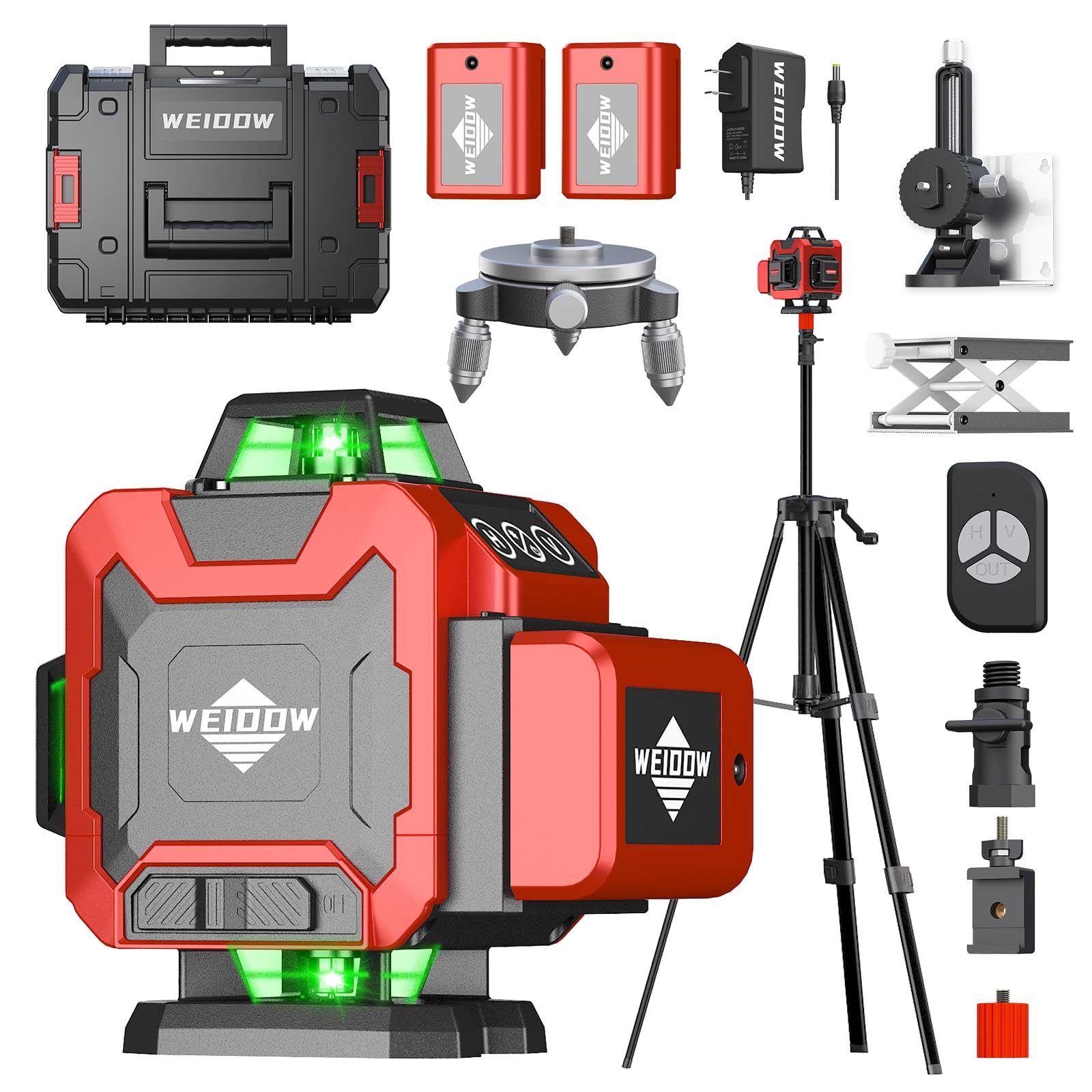 Laser Level with Tripod, Self Leveling Laser Level 4x360°, Green Line Laser 4D Laser Leveler Tool with 2Pcs Lithium Batteries for Picture Hanging, Tile, Home Renovation