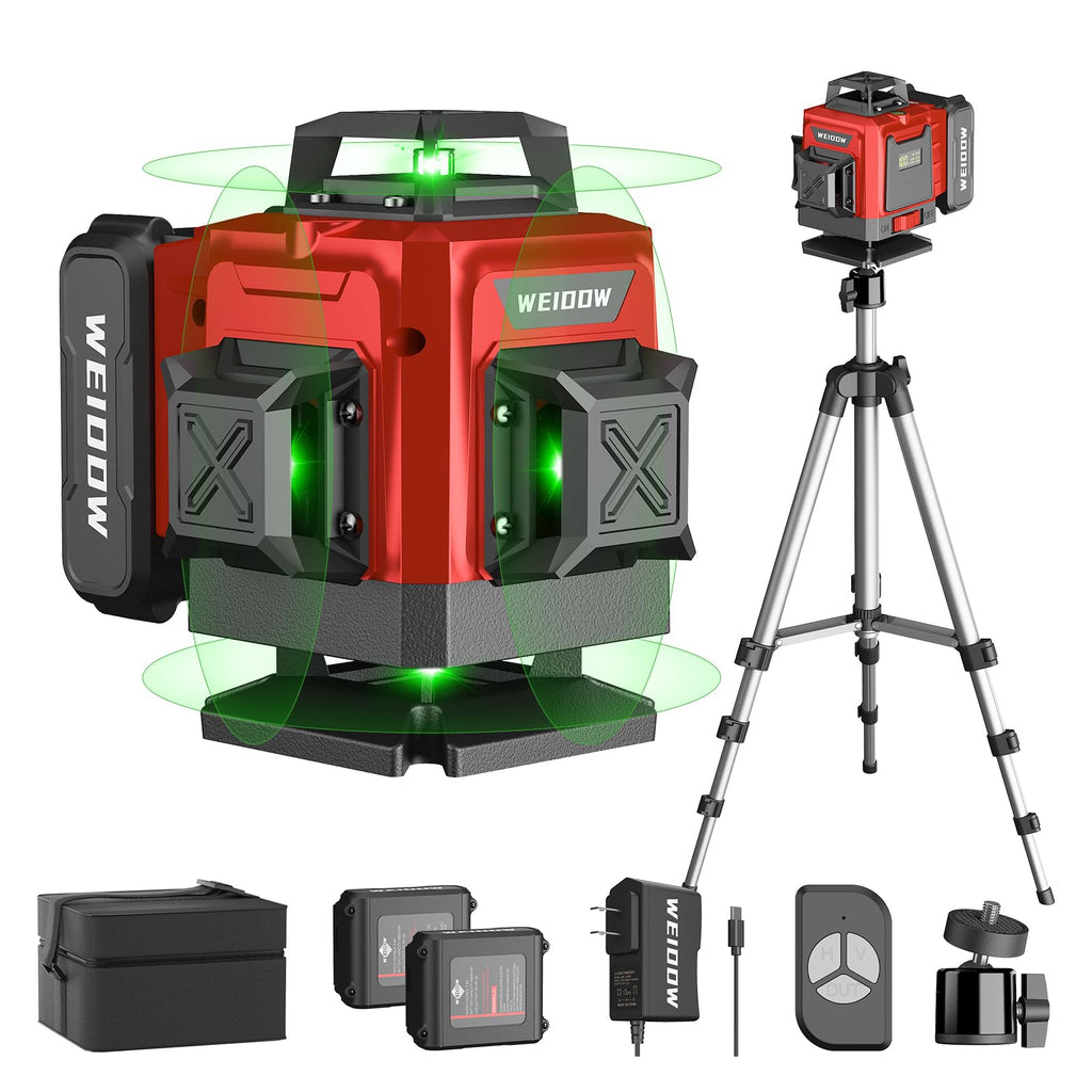 Laser Level with Tripod, Self Leveling Laser Level 4x360°, Green Line Laser 4D Laser Leveler Tool with 2Pcs Lithium Batteries for Picture Hanging, Tile, Home Renovation(SizeX)