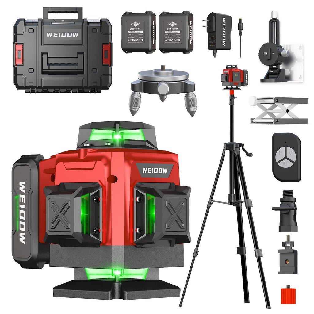 Laser Level with Tripod, Self Leveling Laser Level 4x360°, Green Line Laser 4D Laser Leveler Tool with 2Pcs Lithium Batteries for Picture Hanging, Tile, Home Renovation, (SizeXL)