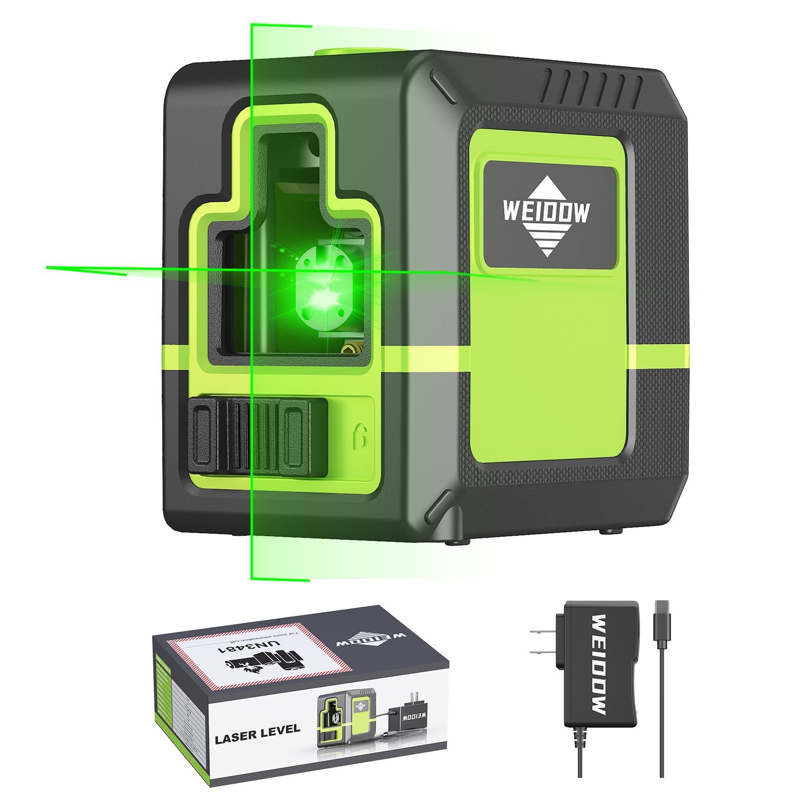 laser level - Green Cross Line, for interior decoration, for vertical and horizontal measurement, 1200 mAh lithium battery, 10-hour standby time