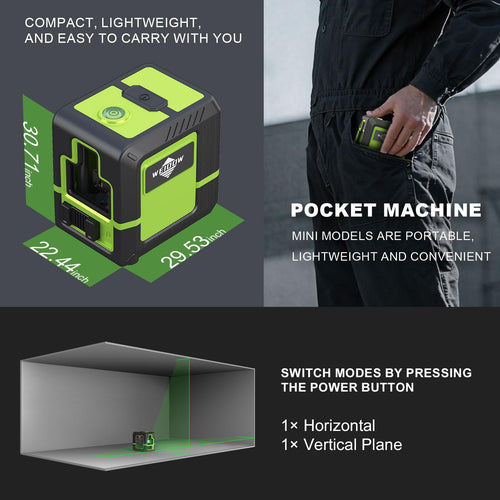 laser level - Green Cross Line, for interior decoration, for vertical and horizontal measurement, 1200 mAh lithium battery, 10-hour standby time
