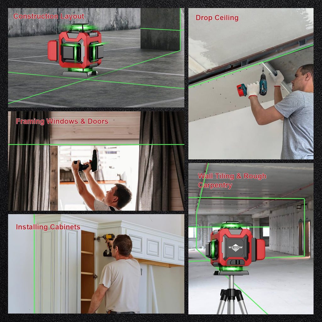 Laser Level with Tripod, Self Leveling Laser Level 4x360°, Green Line Laser 4D Laser Leveler Tool with 2Pcs Lithium Batteries for Picture Hanging, Tile, Home Renovation(SizeX)