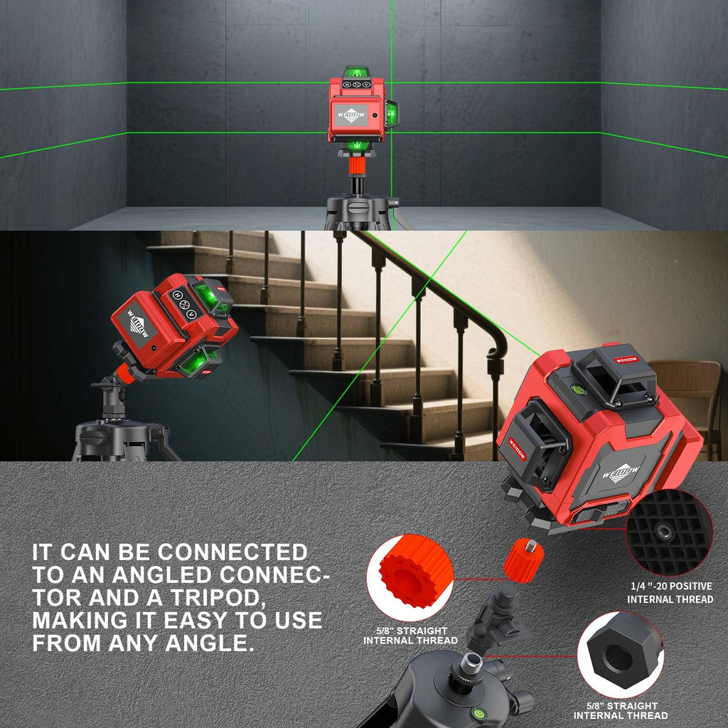 Laser Level with Tripod, Self Leveling Laser Level 4x360°, Green Line Laser 4D Laser Leveler Tool with 2Pcs Lithium Batteries for Picture Hanging, Tile, Home Renovation