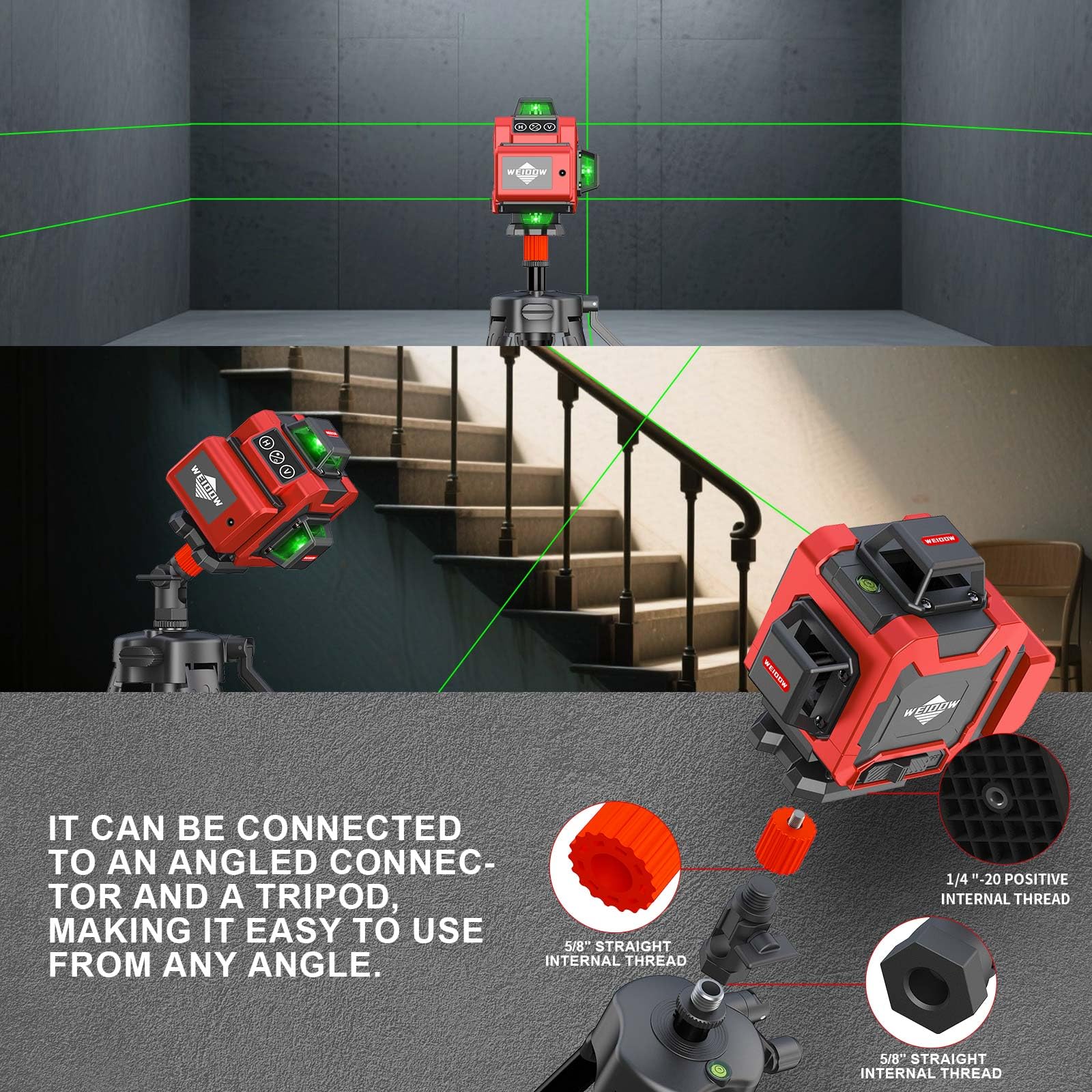 Laser Level with Tripod, Self Leveling Laser Level 4x360°, Green Line Laser 4D Laser Leveler Tool with 2Pcs Lithium Batteries for Picture Hanging, Tile, Home Renovation