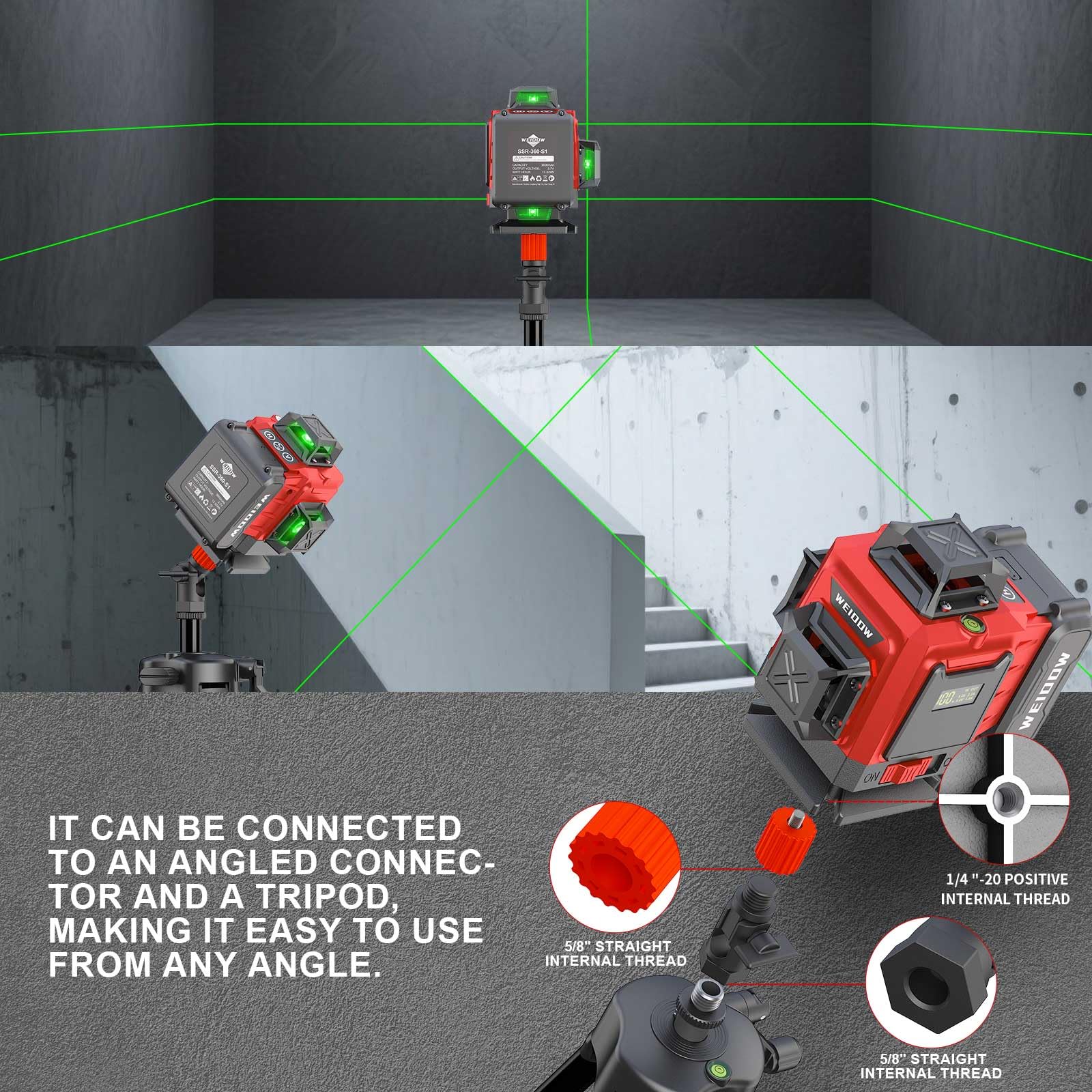 Laser Level with Tripod, Self Leveling Laser Level 4x360°, Green Line Laser 4D Laser Leveler Tool with 2Pcs Lithium Batteries for Picture Hanging, Tile, Home Renovation, (SizeXL)
